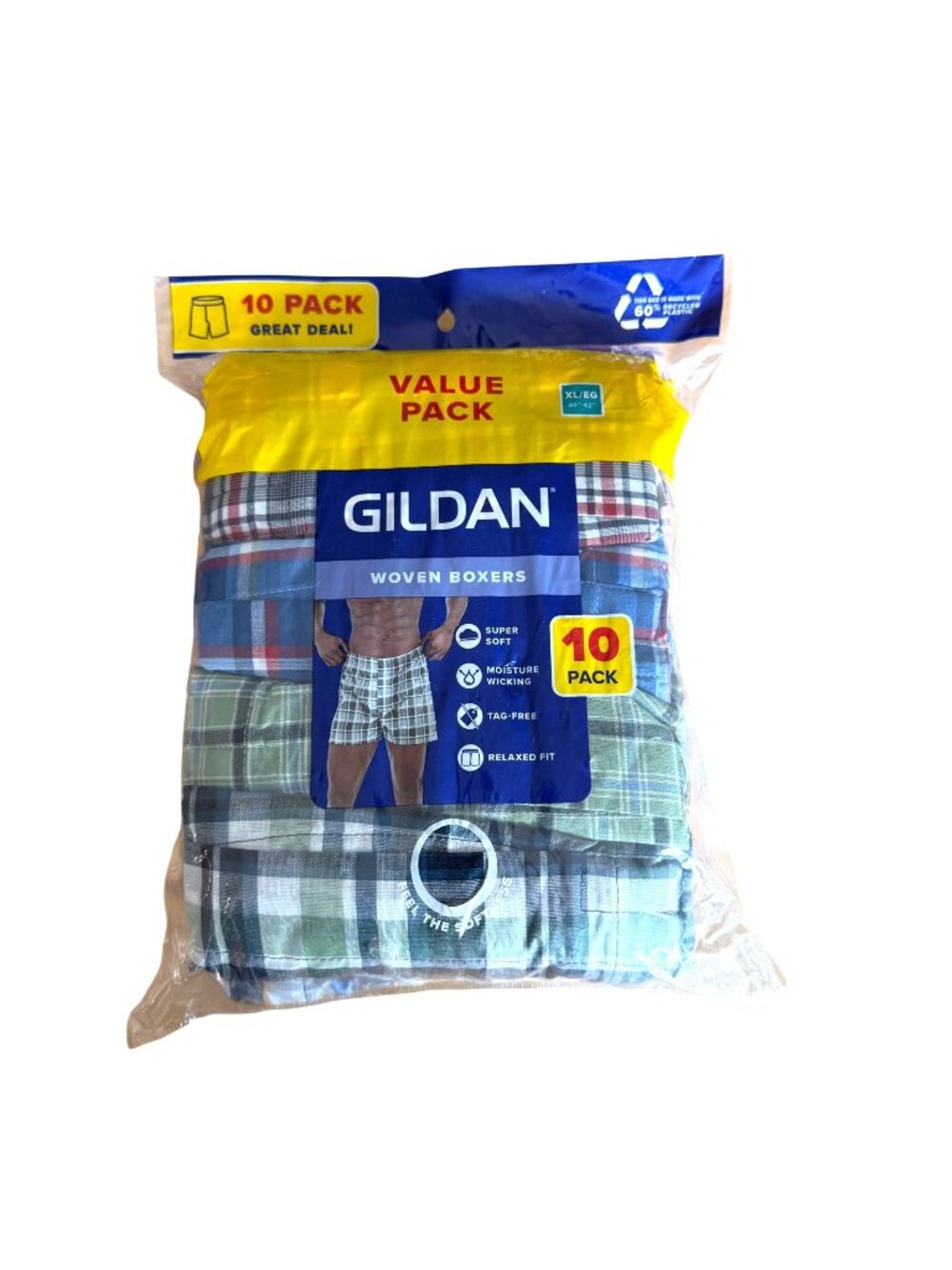 Gildan Woven Boxers XL Mens 40"-42" New Tag-Free 10 Pack Relaxed Fit Soft Plaid